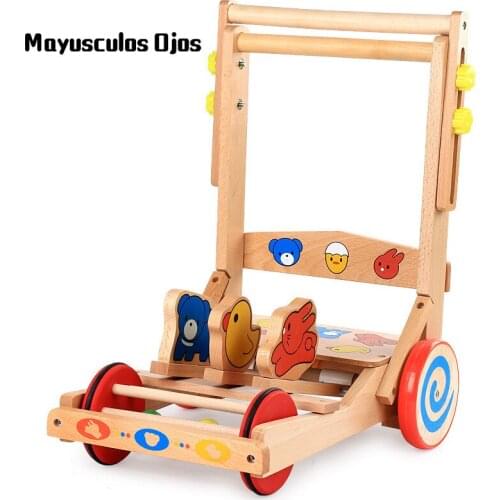 Wooden Baby Walker Trolley Early Education Multifunctional Infant Stroller Educational Toy