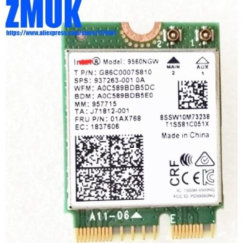 Intel 9560NGW Dual Band 802.11ac 2.4G/5Ghz 1.73Gbps WiFi Card BT 5.0 For Lenovo LEGION Y530 Y730 Series,P/N 01AX768 SW10M73238