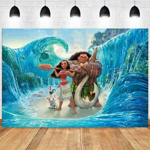 Baby Moana Photo Backdrop Girls Ocean Baby Shower Happy 1st Birthday Party Photograph Background Banner Vaiana Decoration