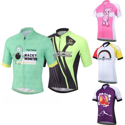 Children Cycling Jersey Cartoon Printed Boys Girls Bike Riding Tops Full-Zipper Short Sleeve Mesh Cloth T-Shirt for Summer