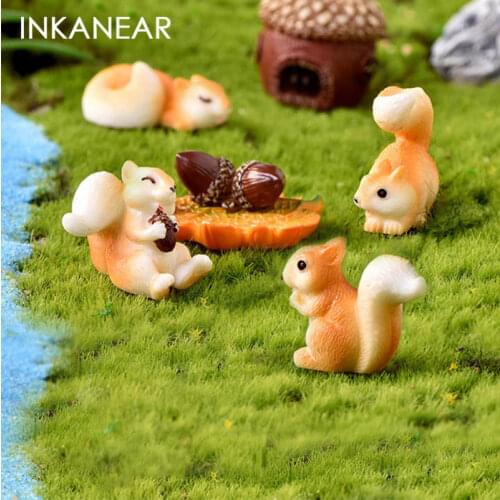 INKANEAR Mini House Squirrel Model Pine Cones Micro Fairy Garden Gnome Miniatures Terrarium Decoration Ornaments DIY Accessories