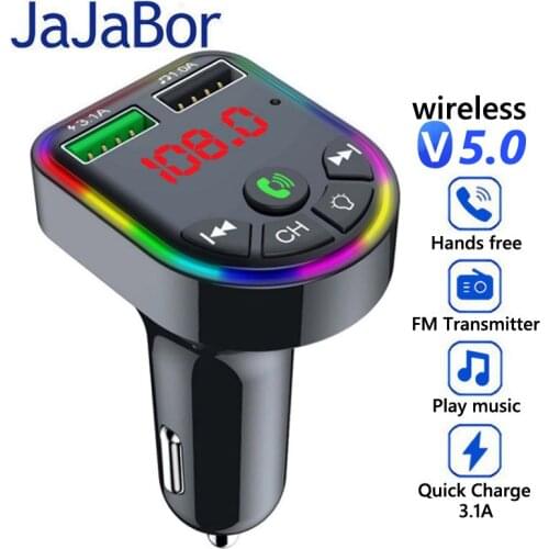 JaJaBor FM Transmitter Bluetooth 5.0 Car Kit Handsfree Car MP3 Music Player Dual USB Car Charger Support TF Card U Disk Playback