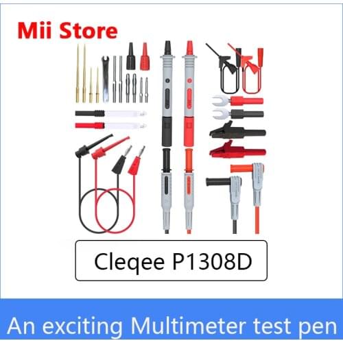 Cleqee P1308D Multimeter Test Lead Kit with Multi-replaceable Gold-Plated Precision Sharp Probe Set Alligator Clip Minigrabbers