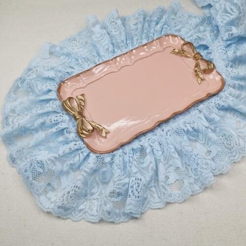 9CM Beautiful Blue and Skin Lace Trim with Pleated Home Garden Pet Collar Neckline Decor DIY Sewing Guipure W191