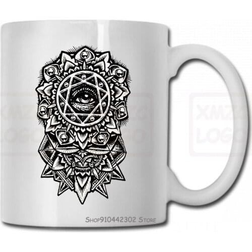 Eye Of God Flower Mandala Mug Cup Sacred Geometry Occult Pointillism Stippling Neotraditional T