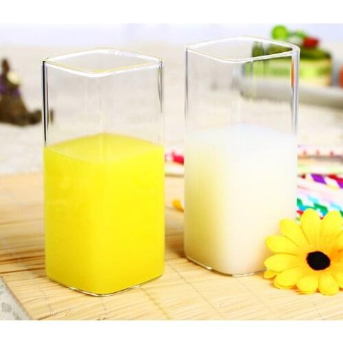 400ml square glass cup transparent glass milk cup 2 Pack juice cup home thickening does not burst