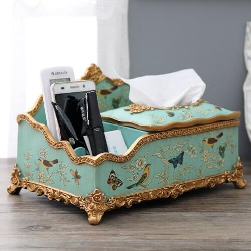 Easy-to-fit style, multifunctional tissue box, resin material, American retro remote control storage box