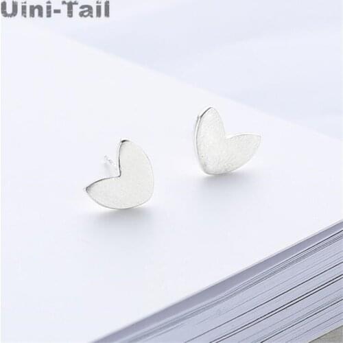 Uini-Tail hot new 925 sterling silver literary heart-shaped brushed earrings simple fresh small delicate sweet heart-shaped