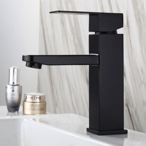 304 stainless steel Matte Black Faucet Bathroom Sink Faucets Hot Cold Water Mixer Crane Deck Mounted Wash Basin Squar Tap