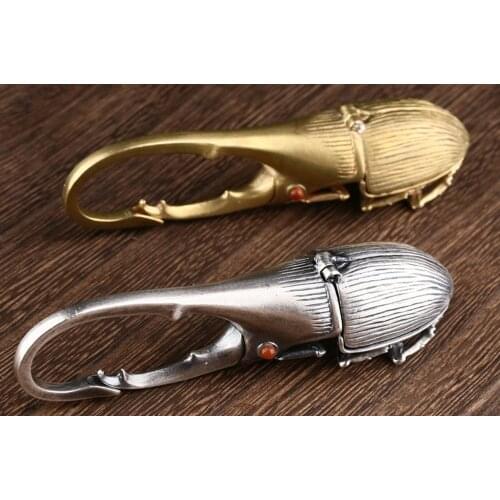 925 Sterling Silver Turquoise agate unicorn beetle uang Men Retro biker clip decoration A5025