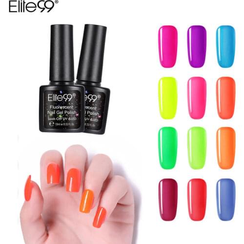 Elite99 12PCS Flourescent Gel Polish Set Soak Off UV LED Nail Varnish Primer Gel Polish Salon Manicure 10ML