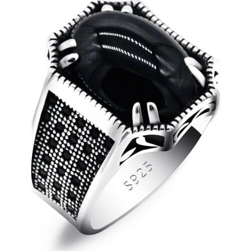 New Natural Stone Ring 925 Sterling Silver Agate Stone Vice Stone Spinel Antique Hold Lucky Ring Womens Mens Turkis