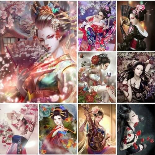 Full Square/Round Drills Embroidery 5d Japanese Geisha Woman Diamond Painting Wall Poster Mosaic Cross Stitch Art Decor For Home