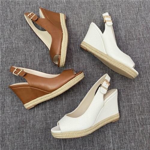 High Heel Sandal for Women Espadrilles Platform Suit Female Beige Shoes Lady 2021 Large Size Open Toe Clogs Wedge High-heeled La