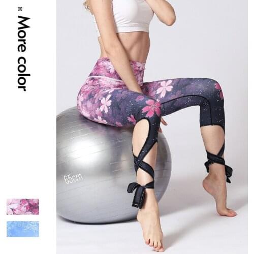 Yoga Pants Flower Fitness Sport Training Leggings Gym Women High Waist Strappy Tights Tummy Control Running Jogging Pants