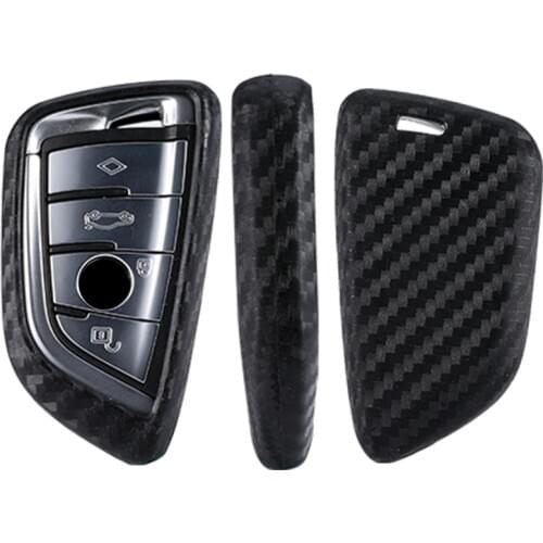 Carbon Fiber Pattern Silicone Auto Key Cover Case For BMW X5 X6 X4 X3 1 2 Series Smart Keys Car key Holder Keychain