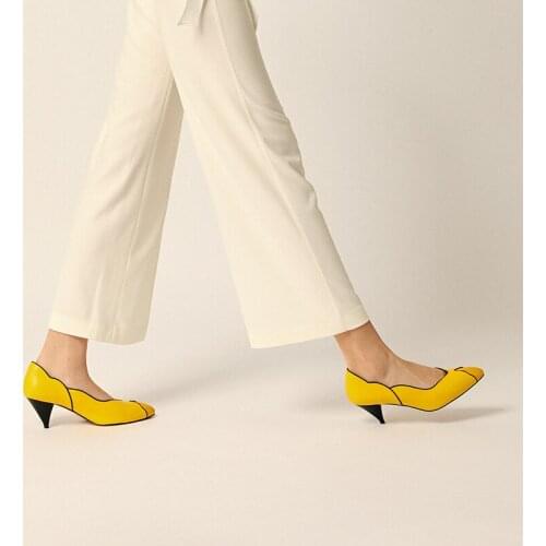 WILL&ZEST Women Pumps 2021 New Fashion Female Shoes Pointed Closed Toe Yellow Cute Colorful Chunky Sexy Stripper Heels Fetish