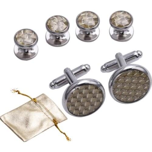 Carbon Fiber Tuxedo Cuff Links Collar Studs Set 6pcs Cufflinks Buttons Set Silver Wire Men Jewelry Accessory Wholesale 5set