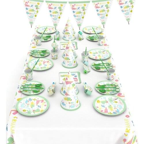 Dinosaur Theme Party Tableware Set Disposable Paper Plate Cup Tablecloth Happy 1ST Birthday Party Supplies For Boys