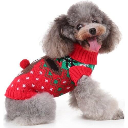 Vintage Holiday Dog Sweaters Warm Autumn Winter Xmas Tree Reindeer Print Knitting Sweater Outfits Apparel For S/M Dogs