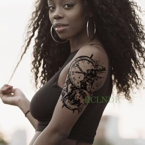 Waterproof Temporary Tattoo Sticker hell skull clock old school tatto stickers flash tatoo fake tattoos for men women