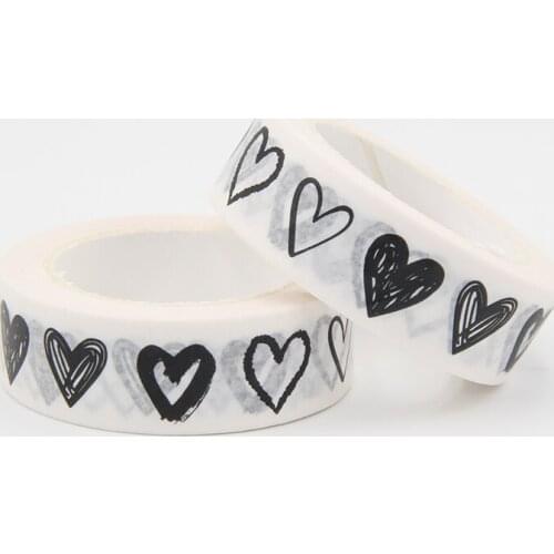 High quality 1PC Black and White Heart Washi Tape DIY Decor Scrapbooking Planner Adhesive Masking Tape School Supplies