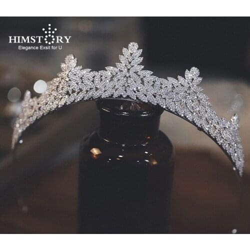 HIMSTORY High Quality Elegant Brides Tiaras Crowns Full Zircon Headpieces Sparkling LEaf Crystal Wedding Hair Accessories