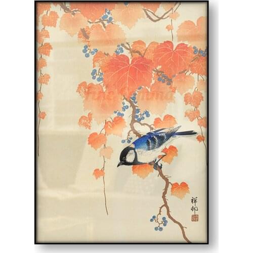 Japanese Art Poster Print Great Tit on Paulownia Branch Vintage Woodblock Canvas Print Japan Bird Wall Art Home Decoration Gift
