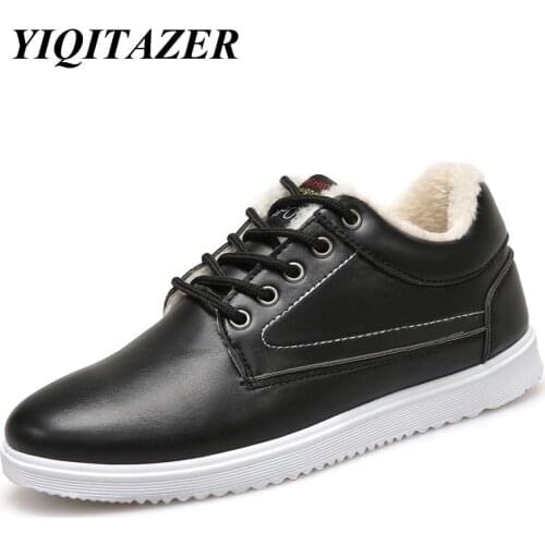 YIQITAZER 2017 New Winter Warm Wool Casual Shoes Men Shoes,Height Increasing Lace up Snow Leather Shoes Man Dropping Shopping