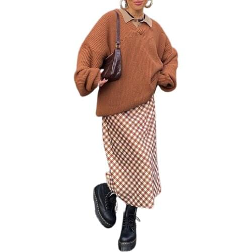 Womens retro vacation style sub-print skirt hot girl wavy half-length skirt high waist loose street Casual A-line midi skirt /F