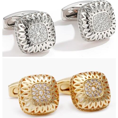 10pairs/lot Hollow Designed Crystal Cufflinks Retro Square Business Zircon Cuff Links Mens Jewelry Accessory Gift Wholesale