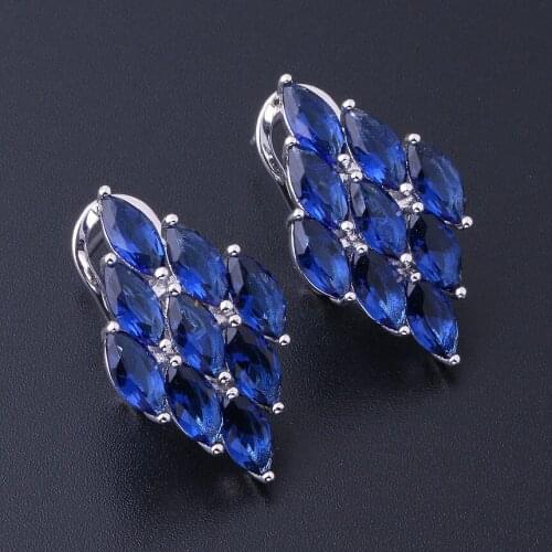Love Monologue Trendy Black / Blue / Multicolour Onyx / Cubic Zirconia Silver Color Clip Earrings for Women Christmas Gift X0587