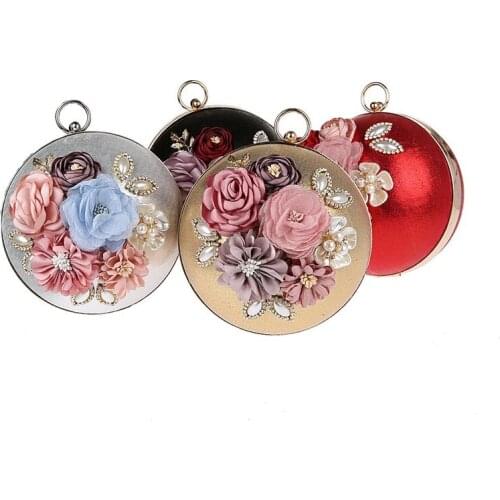 Flowers Shoulder Bags Womans Lovely Dinner Party Bag Round Tote for Women Pearl Handbag Fashion Purses and Casual Crossbody 2021