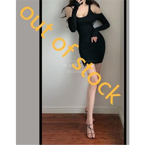 WOMENGAGA Autumn New Sexy Halter Neck Cross Strapless Irregular Elegant Skinny Hip Long Sleeve Mini Dress Korean Party Hot H8SF