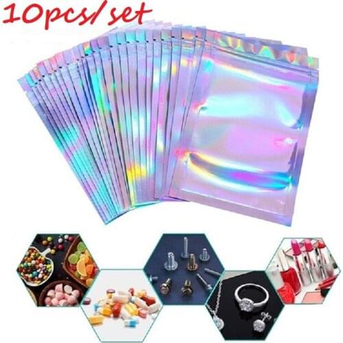 10Pcs Zip-lock Laser Bag Cosmetic Eyelashes Lash Packaging Holographic Bags Makeup Pouches Food Storage Bags
