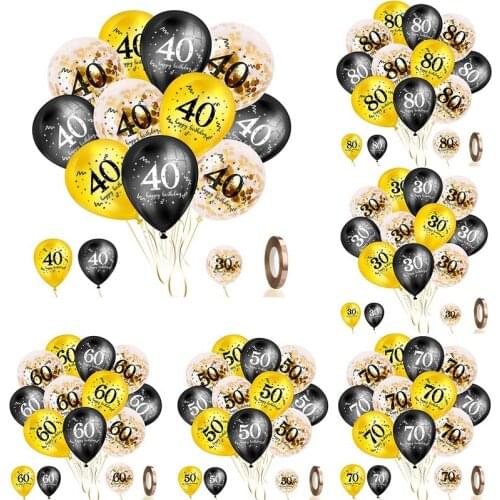 Birthday Balloons 30 Pcs,12 Inch Black Gold Balloons Latex Confetti Balloons, Anniversary Party Decor Supplies