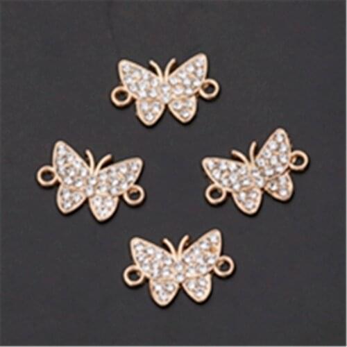 6pcs Handmade Rhinestone kc Golden Butterfly Alloy Connectors For Fashion Bracelet Necklace DIY Metal jewelry Charm makings A987