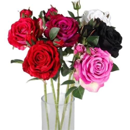 7Pcs Long Stem Velvet Rose (3 Heads/Piece) 29.92" Length Simulation Curling Roses for Wedding Centerpiece