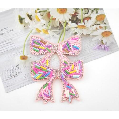10Pcs/2Pcs 6.5*5.5CM Rhinestone Pink Bowknot Applique For DIY Clothes Patch Hat Shoes Decoration Headwear Hair Clips Accessories