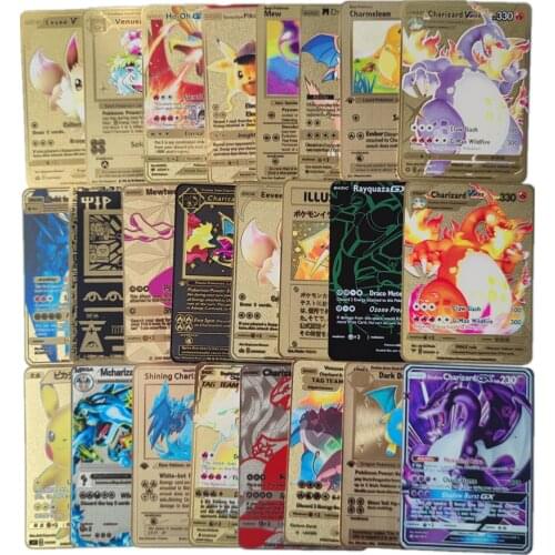 Pokemon Mcharizard Venusaur Mew Charmander,Buldasaur&Squirtle Blastoise Rayquaza Card Shining Japanese English Black Metal Card