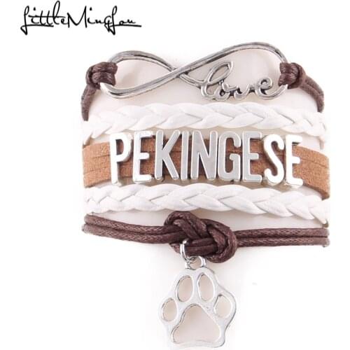 Little MingLou Infinity love pekingese dog Bracelet pet paw Charm leather wrap men bracelets & bangles for Women jewelry