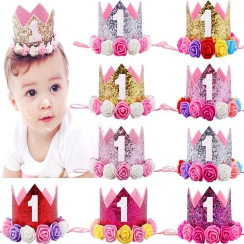 Flower Crown Newborn Headband Color Birthday Crown 1 Year Number Priness Style Birthday Hat Baby Hair Accessory