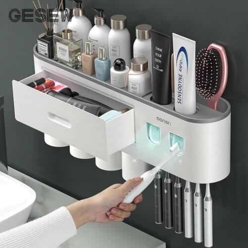 GESEW Toothbrush Holder For Bathroom Multifunctional Toothbrush Holder With Toothpaste Squeezer Home Bathroom Accessories Set