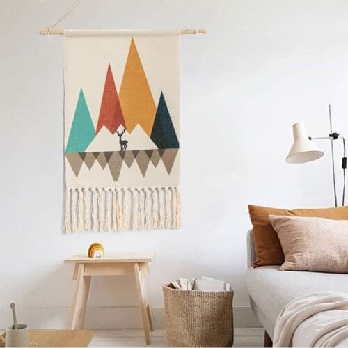 Home Decor Cotton Macrame Wall Hanging Tapestry Tassel Handmade Woven Bohemian geometric canvas Art background cloth tapestry