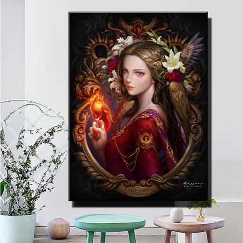 Fantasy women, phoenix, artwork diamond painting Full SquareRound drill 5d diamond embroidery portrait cross stitch,EE2041