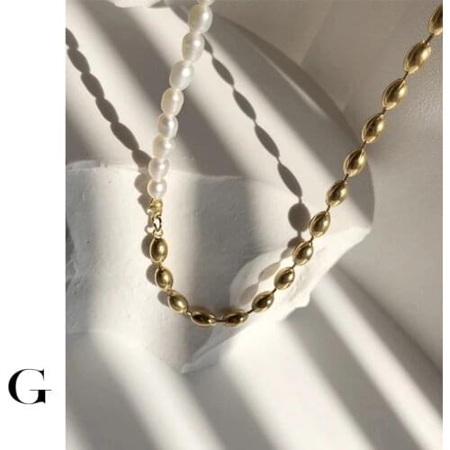 GHIDBK 2021 Summer Bohemian Beads & Pearls Stitching Necklaces S.Steel Handmade Irregular Natural Freshwater Pearl Chain Chokers