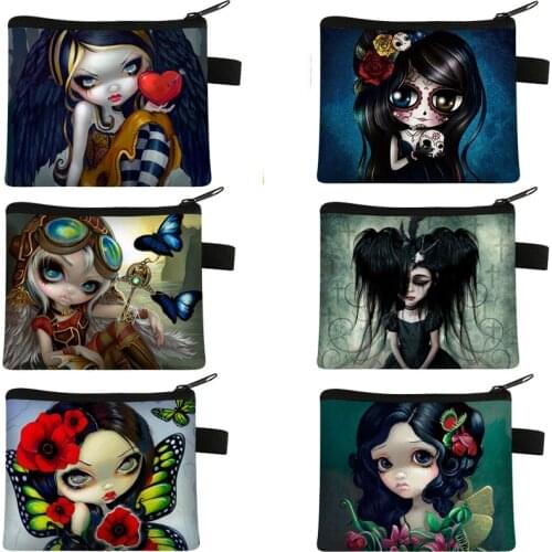 Gothic Ladies Print Card Bag Mini Portable Fashion Lipstick Bags Skull Pattern Cartoon Girls Purse Earphone bag