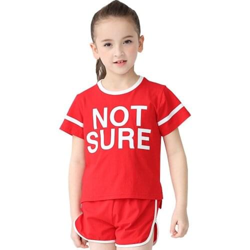 Summer Children Clothes Girls T-Shirt Baby Short 2pcs Set 100% Cotton Letter Print for Boy Sport Clothing Casual Style 4y-12y