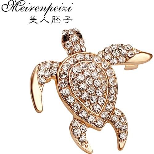 Fashion Rhinestone Turtle Brooch Pin Cute Kawaii Vintage Tortoise Brooches Kids Gift Animal Hijab Pins Bags Accessories