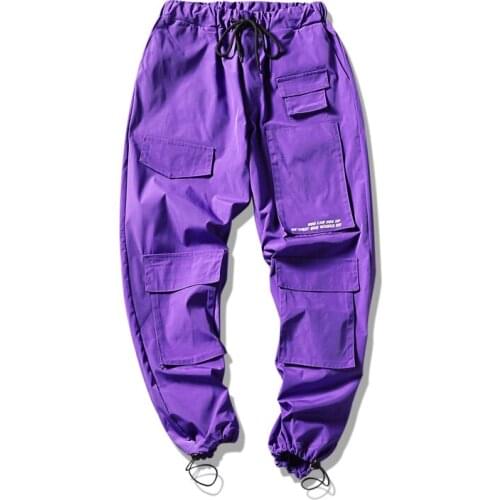 Men Streetwear Cargo Pants 2021 Overalls Mens Baggy Hip Hop Joggers Pants Pockets Harem Pants Purple Sweatpants Korean